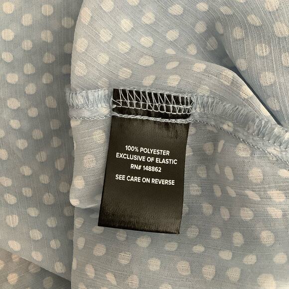 Torrid Light Blue White Polka Dot Semi Sheer Long Sleeve Top 10 - Picture 9 of 10